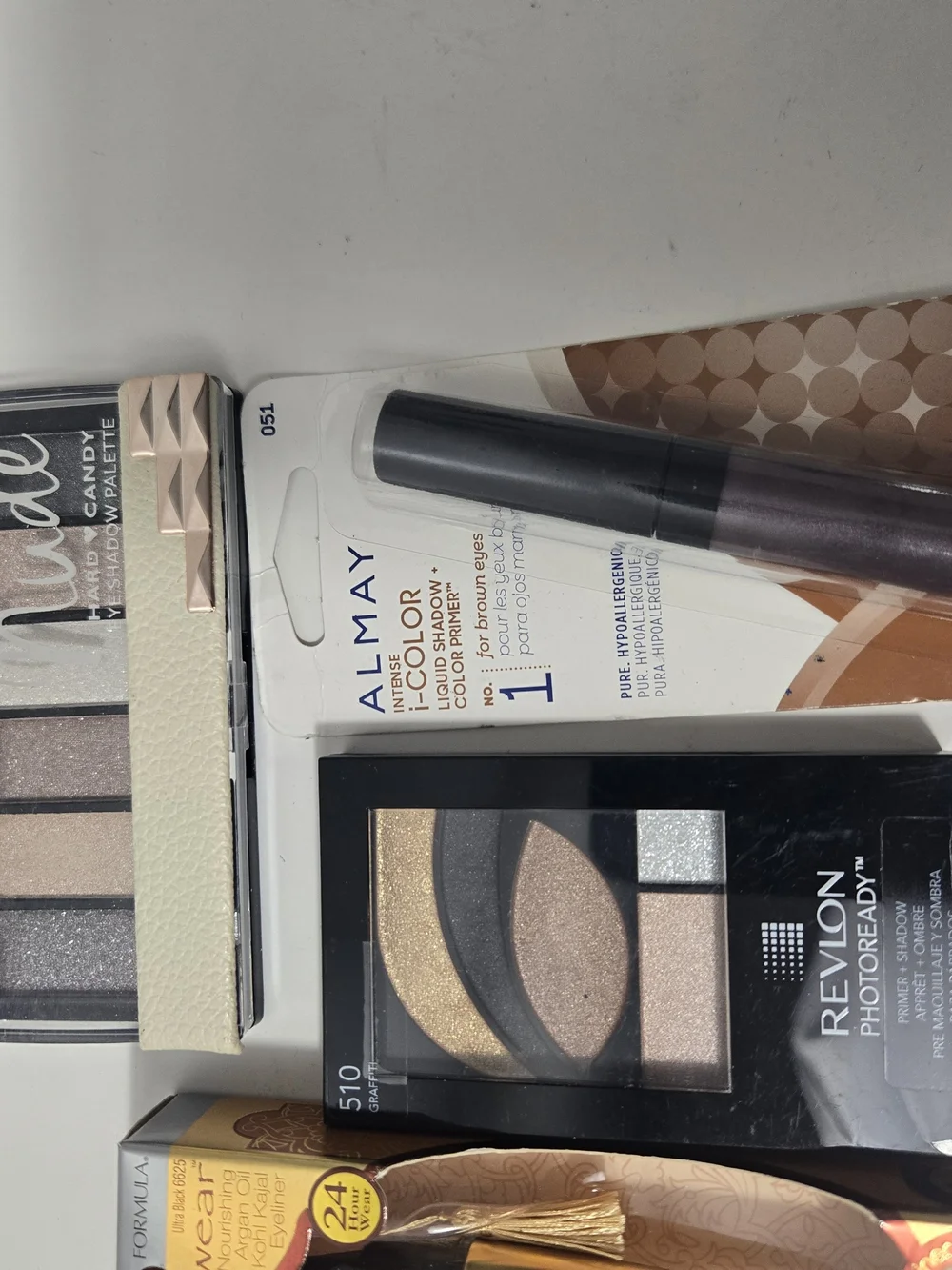 Revlon & e.l.f. Neutral Eyeshadow and Acne Gel Set — Brown, Gold, Pink